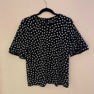 Karl Lagerfeld white polka dot top.